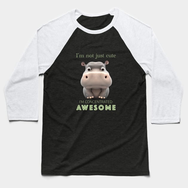 Hippo Concentrated Awesome Cute Adorable Funny Quote Baseball T-Shirt by Cubebox